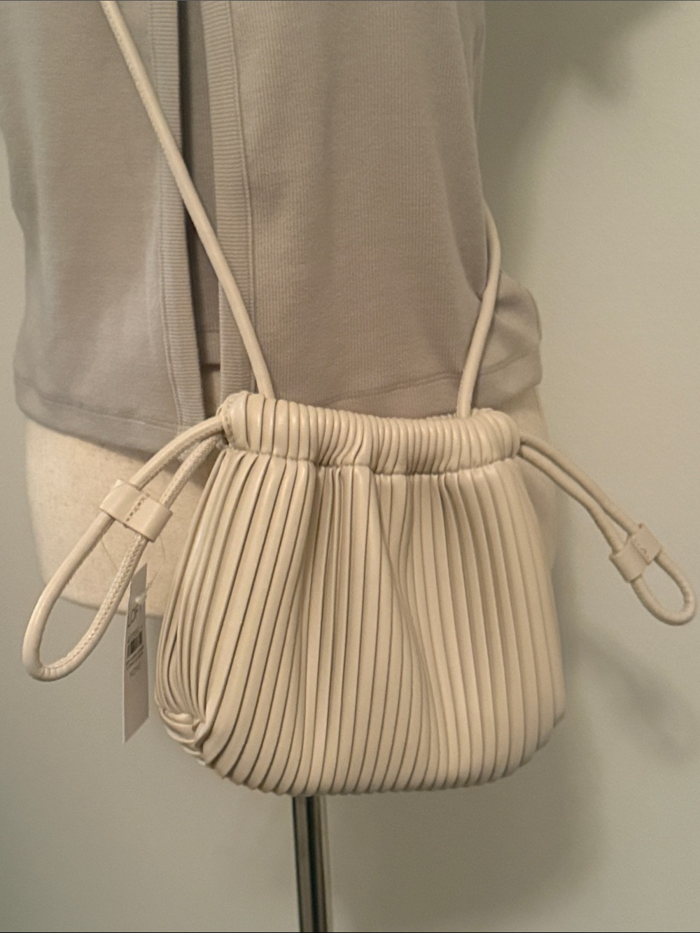 LOFT Pleated Drawstring Crossbody Bag - Cream